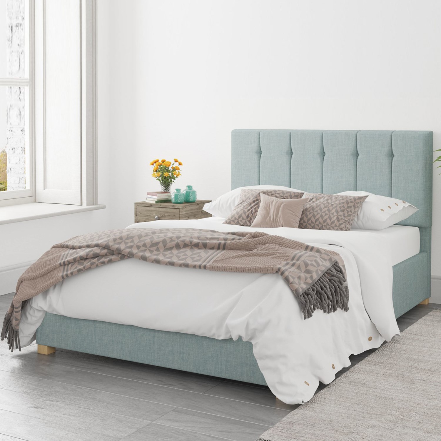 Read more about Light blue fabric double ottoman bed pimilico aspire